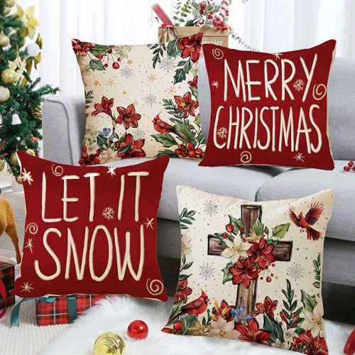 Red 20 x 20 Inch Throw Pillow Covers Set of 4 Z395
