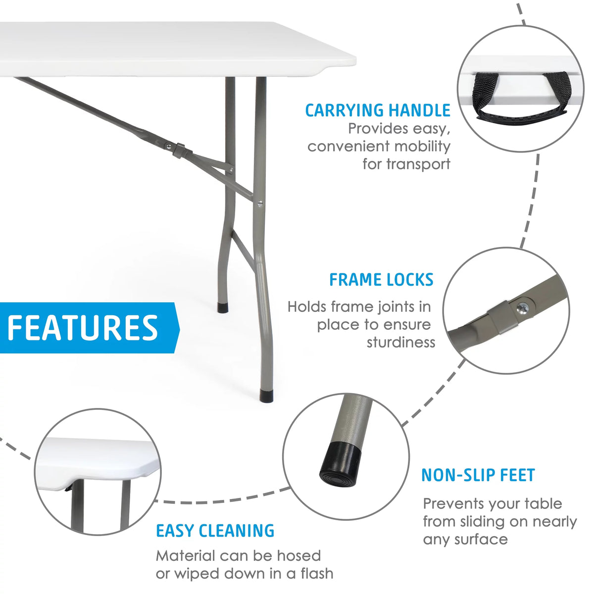 6FT Fold-in-Half White Portable Folding Table T43933