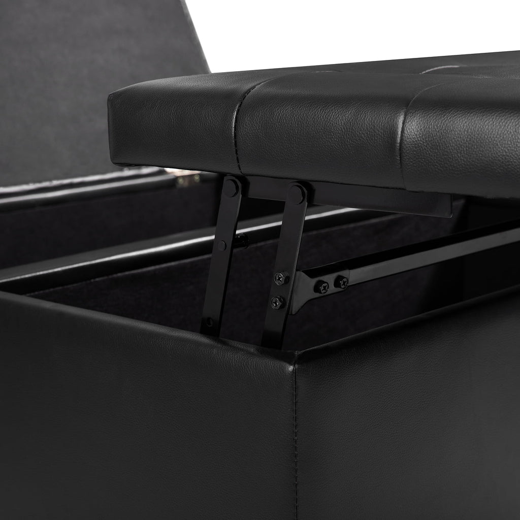 Black Air Leather Tufted Lift-Top Storage Ottoman Bench E20605