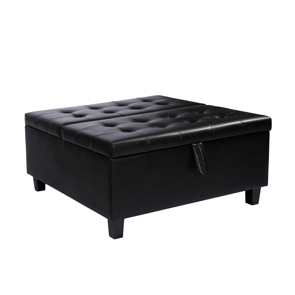 Black Air Leather Tufted Lift-Top Storage Ottoman Bench E20605