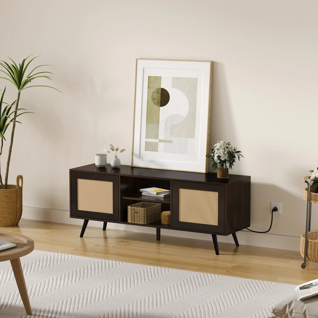60-inch Rattan TV Stand with Adjustable Shelves and 2 Cabinets Z8082
