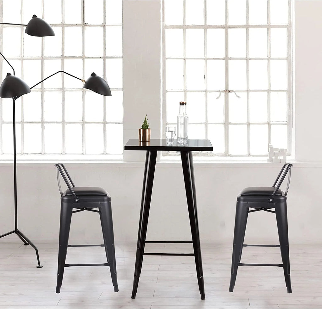 Black 24 inch Low Back Metal Barstool with Vegan Leather Seat, Set of 4 I6581