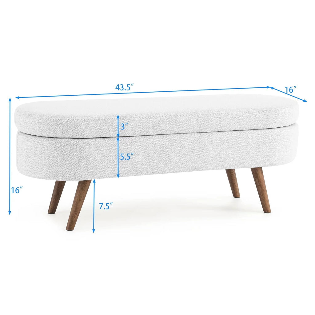 White Oval Storage Bench with Rubber Wood Legs B6694