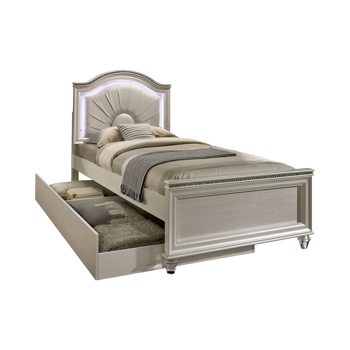 Pearl White Upholstered Panel Bed Full L35521