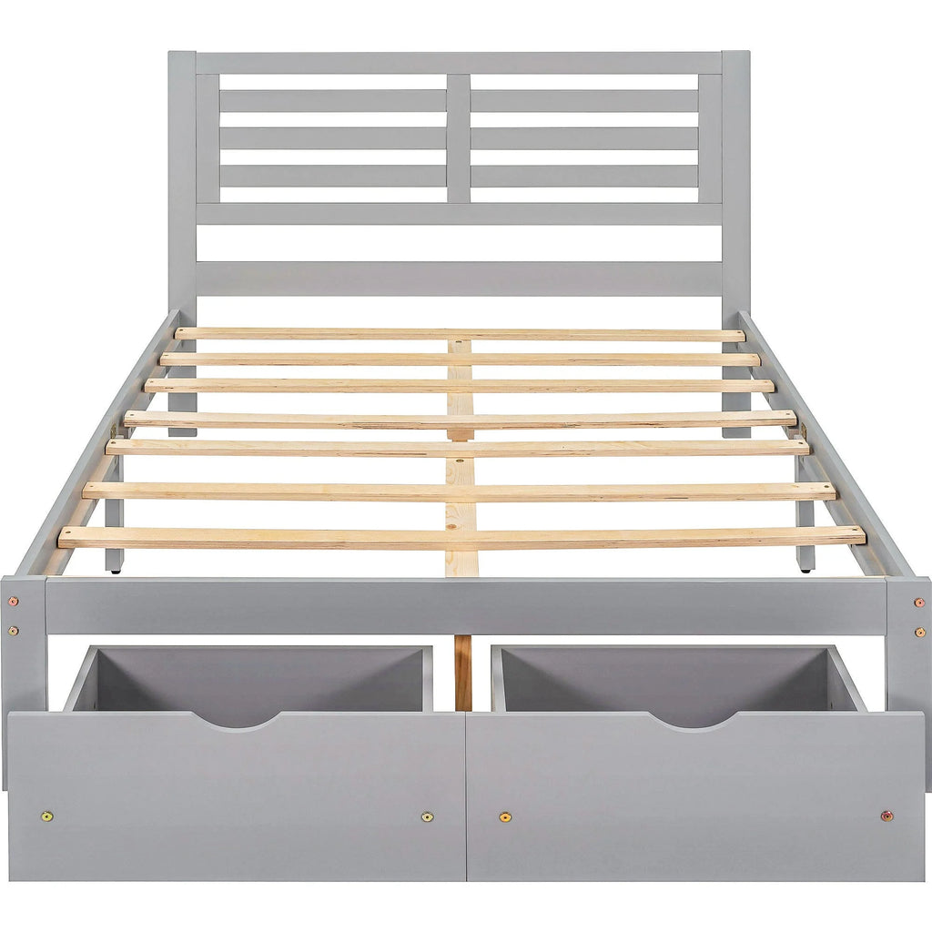 Full Size Platform Bed with Drawers Gray F3263