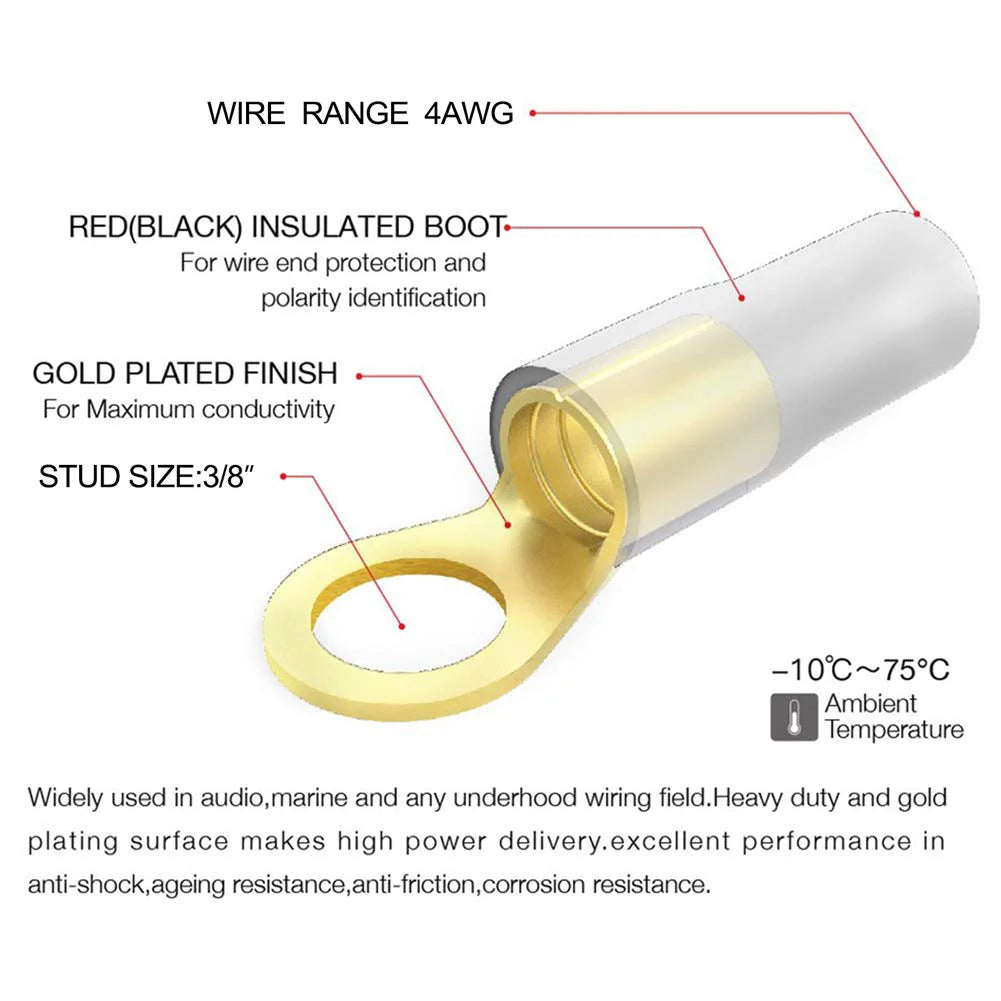 4 AWG Gold Plated Ring Terminal 8-Pack F42265