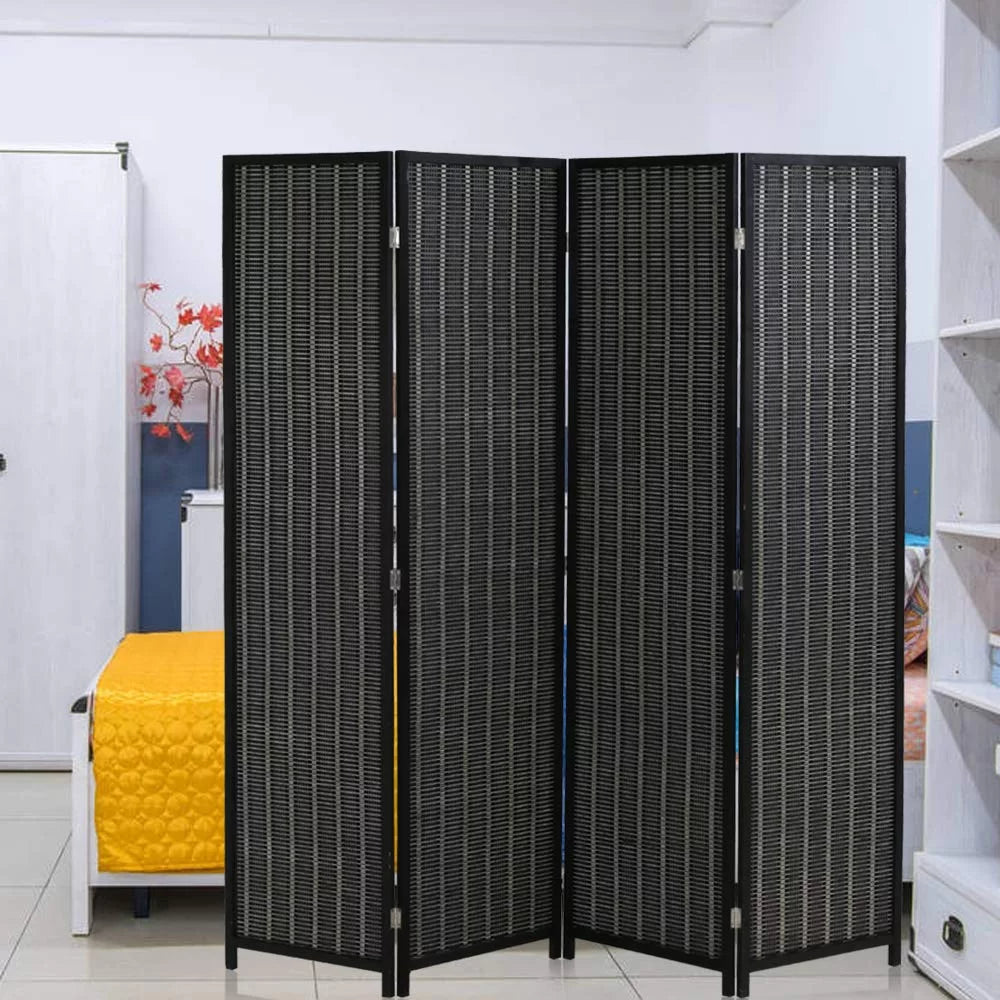Black 4 Panel Folding Bamboo Room Divider J845