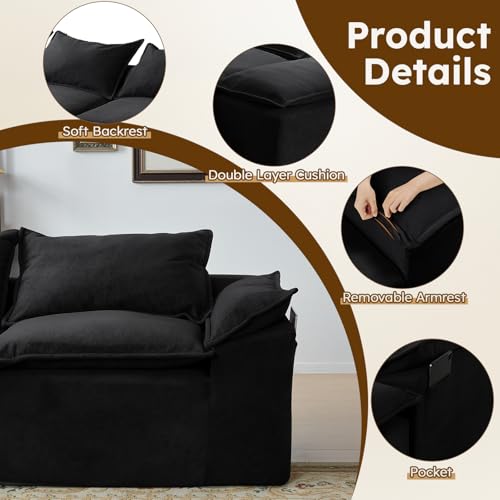 Black U Shaped Sectional Couch with 2 Movable Chaise C868267