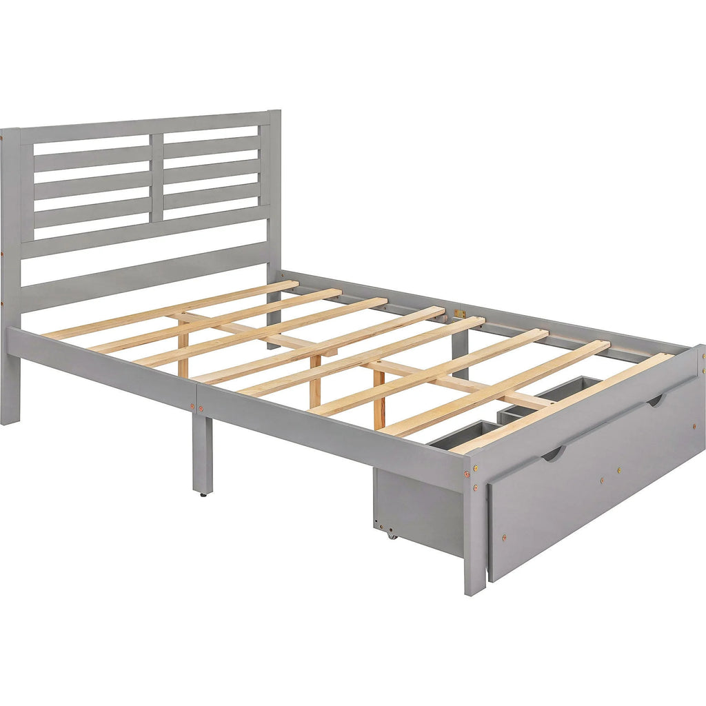 Full Size Platform Bed with Drawers Gray F3263