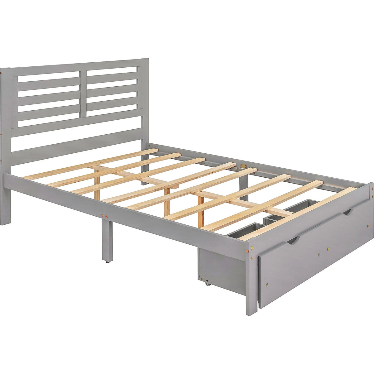Full Size Platform Bed with Drawers Gray F3263