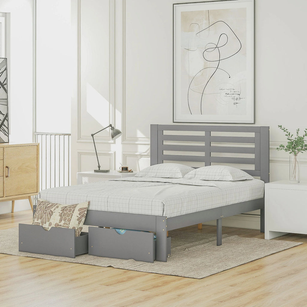 Full Size Platform Bed with Drawers Gray F3263