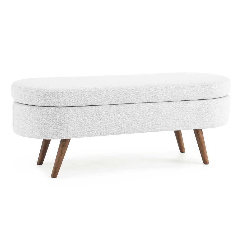 White Oval Storage Bench with Rubber Wood Legs B6694