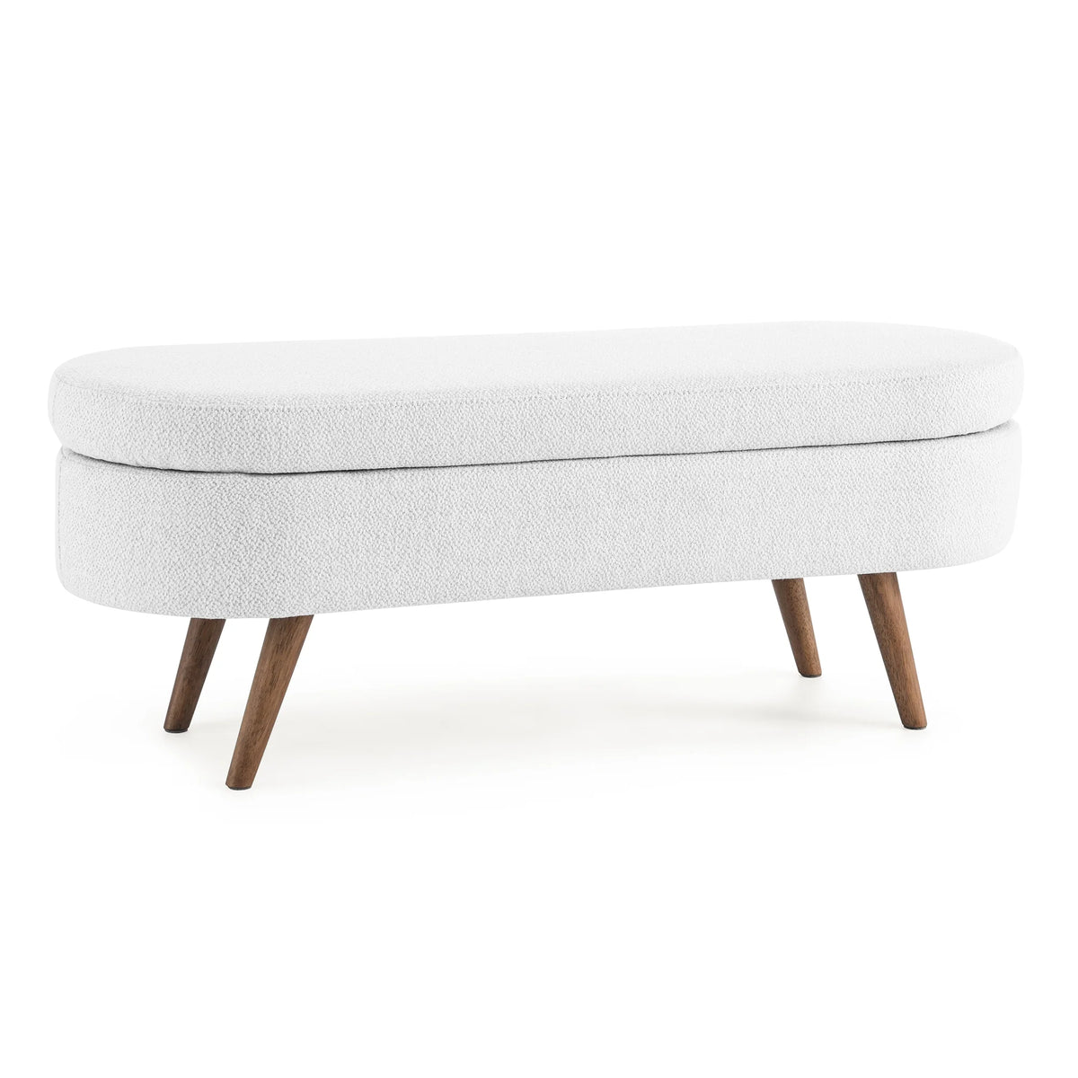 White Oval Storage Bench with Rubber Wood Legs B6694