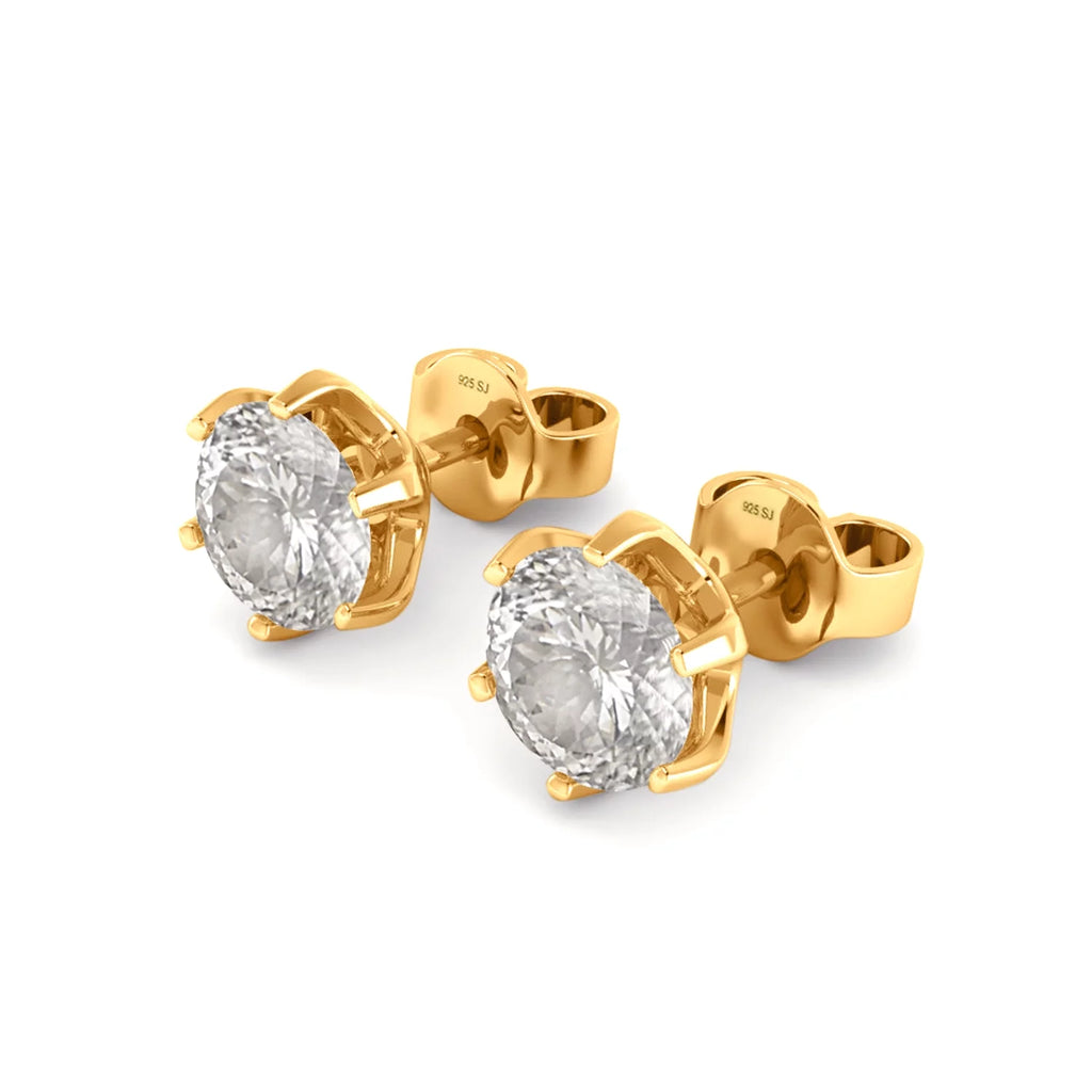 2.00CT Round Portuguese Cut Moissanite Earrings 925 Sterling Silver Gold Vermeil F35650