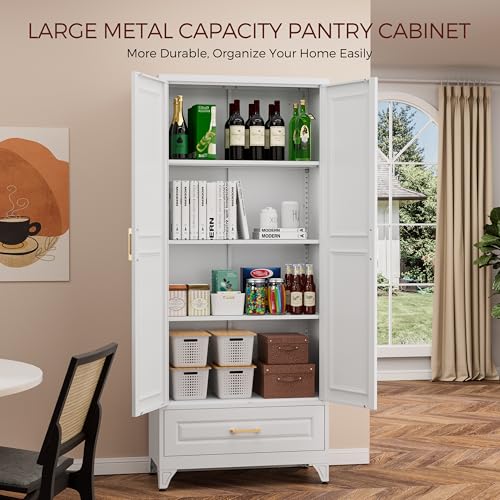 White 4 Adjustable Shelves Metal Pantry Cabinet N196108
