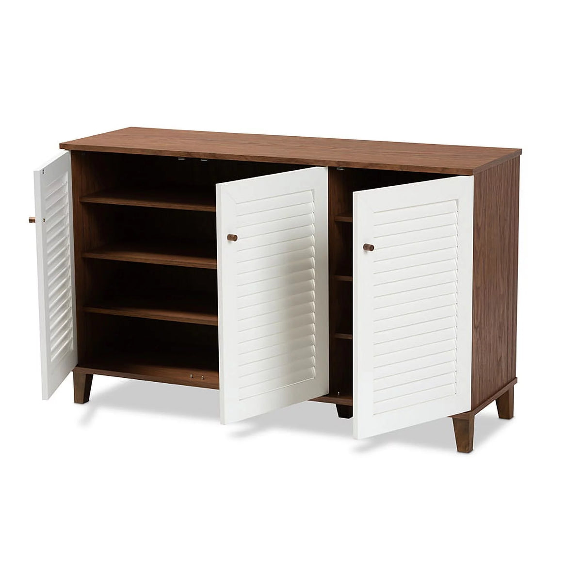 Walnut Finished 8-Shelf Wood Shoe Storage Cabinet Z990