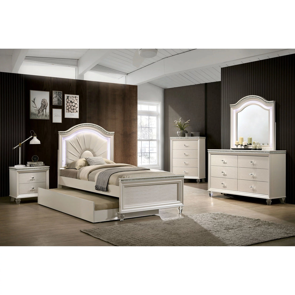 Pearl White Upholstered Panel Bed Full L35521