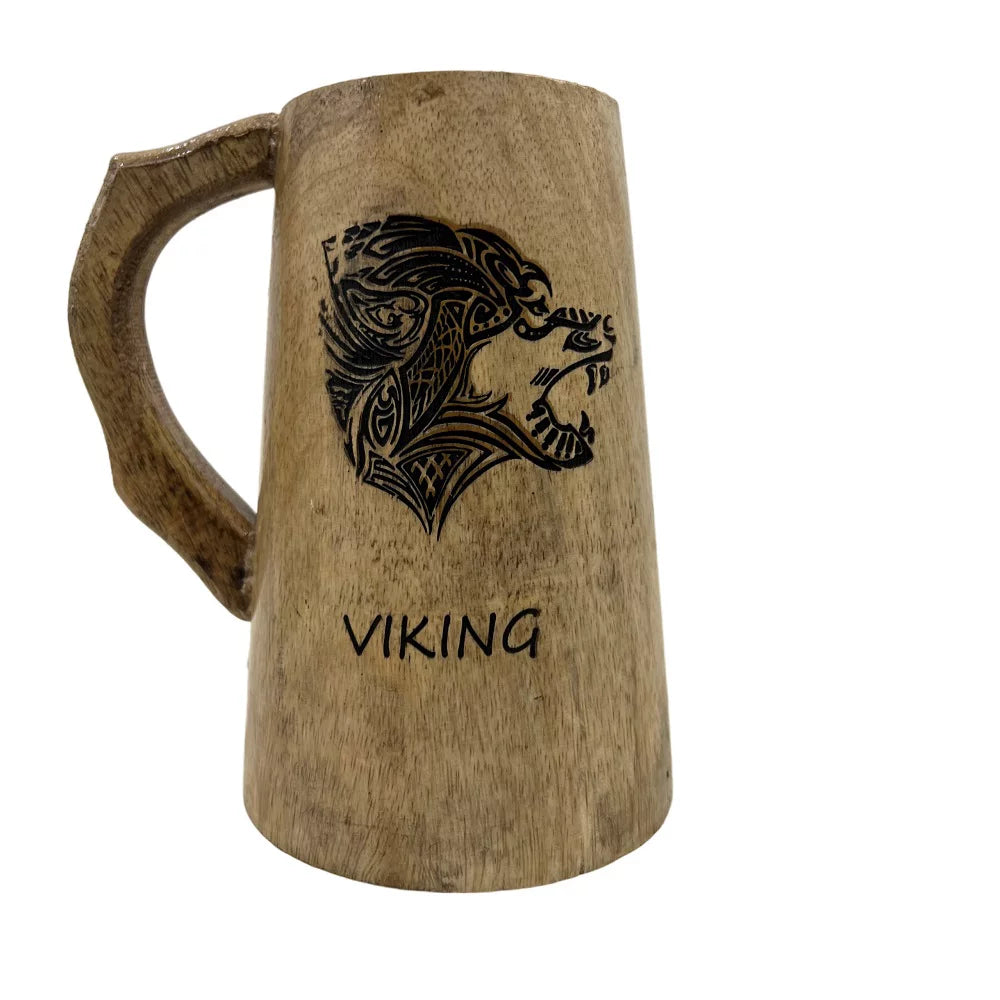 Vintage Engraved Wooden Beer Mug T235236
