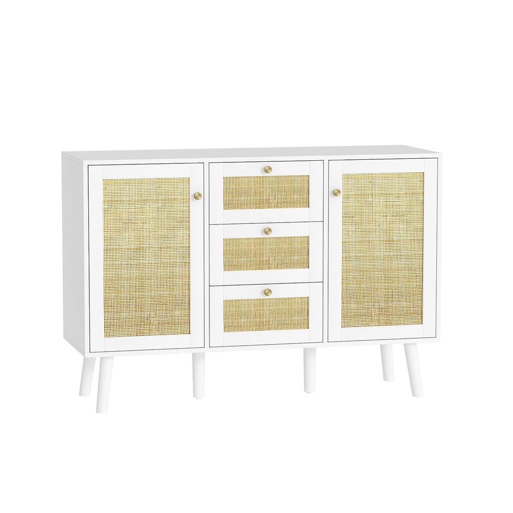 White Rattan Storage Cabinet with 2 Doors 3 Drawers F1500