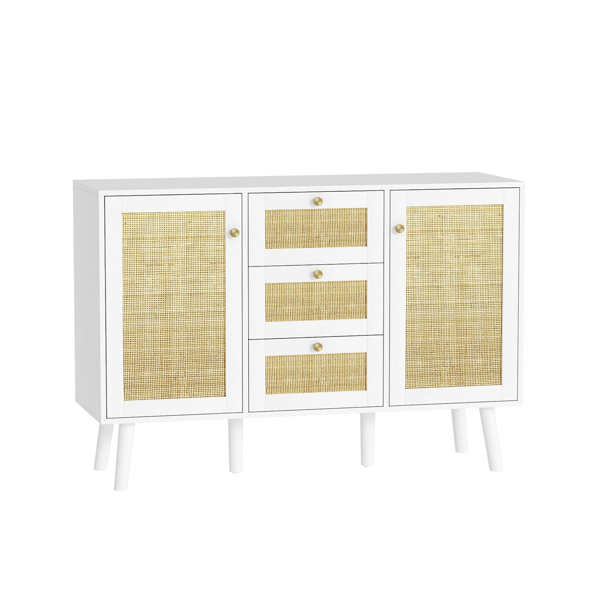 White Rattan Storage Cabinet with 2 Doors 3 Drawers F1500