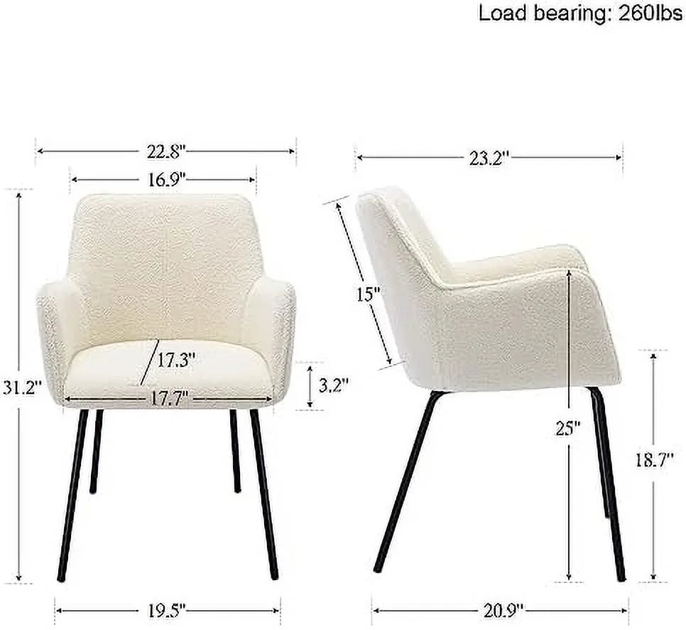 Cream Boucle Upholstered Dining Chairs Set of 2 with Arms C4457