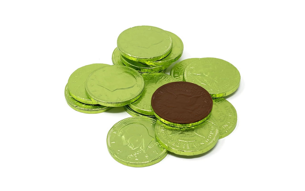 Milk Chocolate Coins Light Green Foil 1 lb R19395