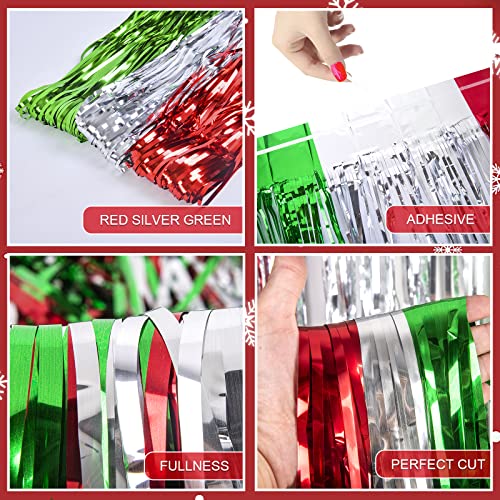 3 Pack Red Silver Green Tinsel Fringe Curtains C129088