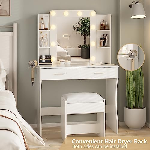 White Vanity Desk with Mirror and 2 Drawers O50864