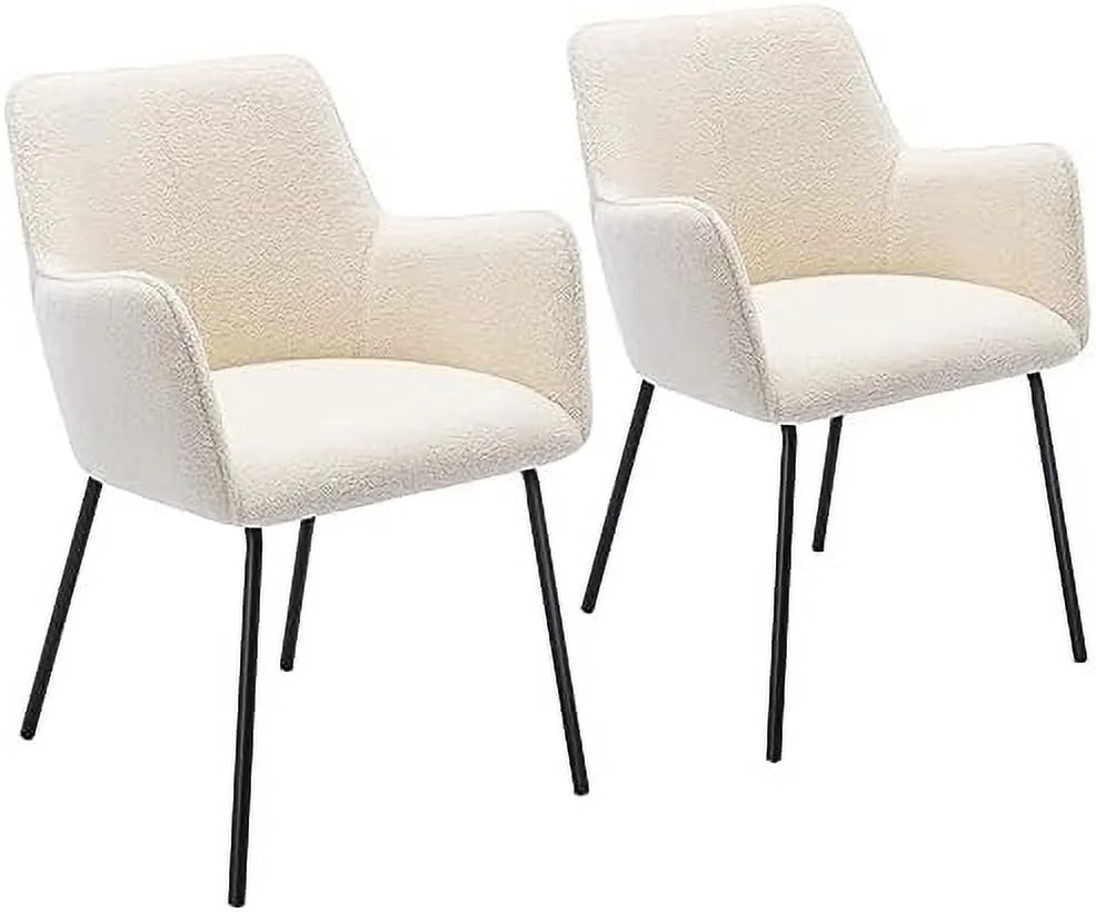 Cream Boucle Upholstered Dining Chairs Set of 2 with Arms C4457