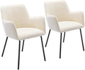 Cream Boucle Upholstered Dining Chairs Set of 2 with Arms C4457