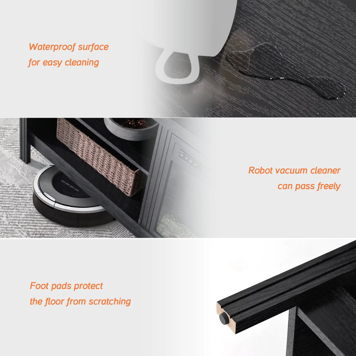 Black Fireplace TV Stand with LED Lights M6455