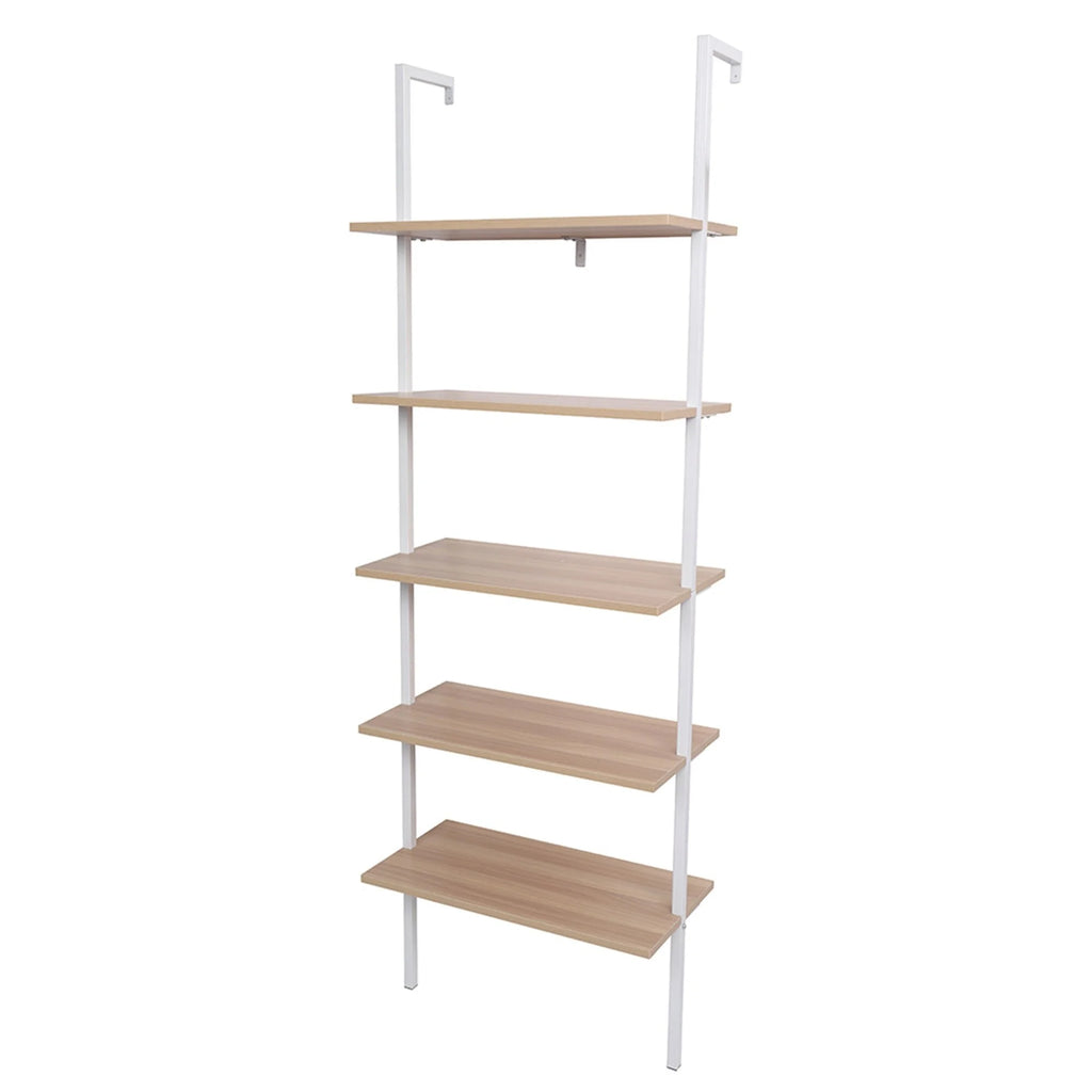 5-Shelf Wood Ladder Bookcase Walnut and White U6659