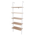 5-Shelf Wood Ladder Bookcase Walnut and White U6659