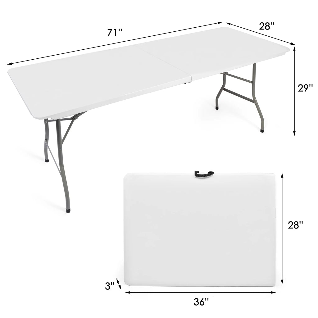 6FT Fold-in-Half White Portable Folding Table T43933