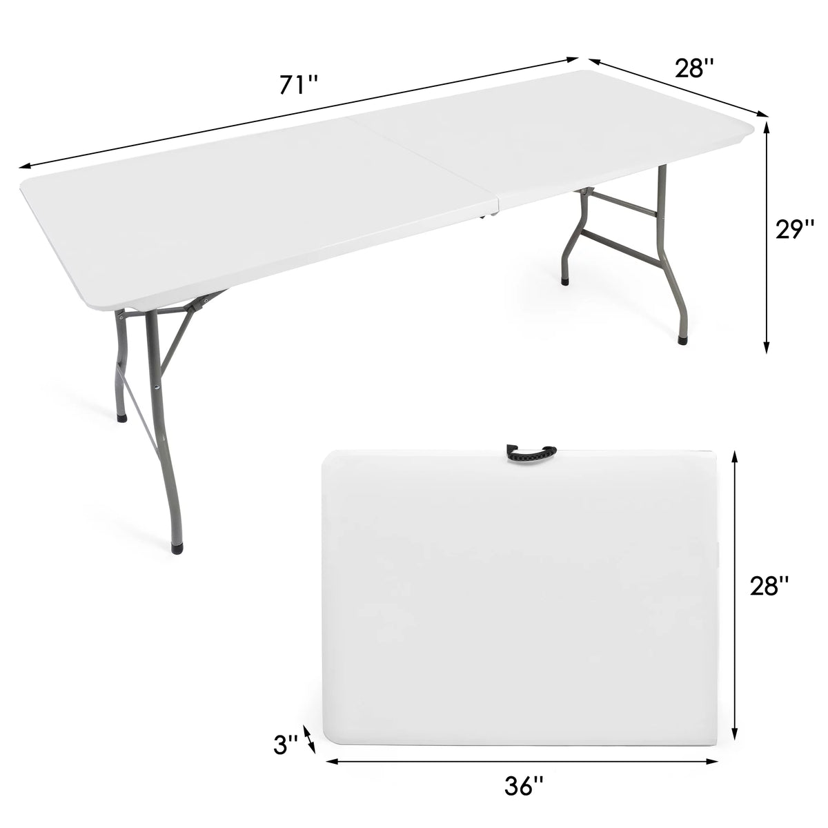 6FT Fold-in-Half White Portable Folding Table T43933