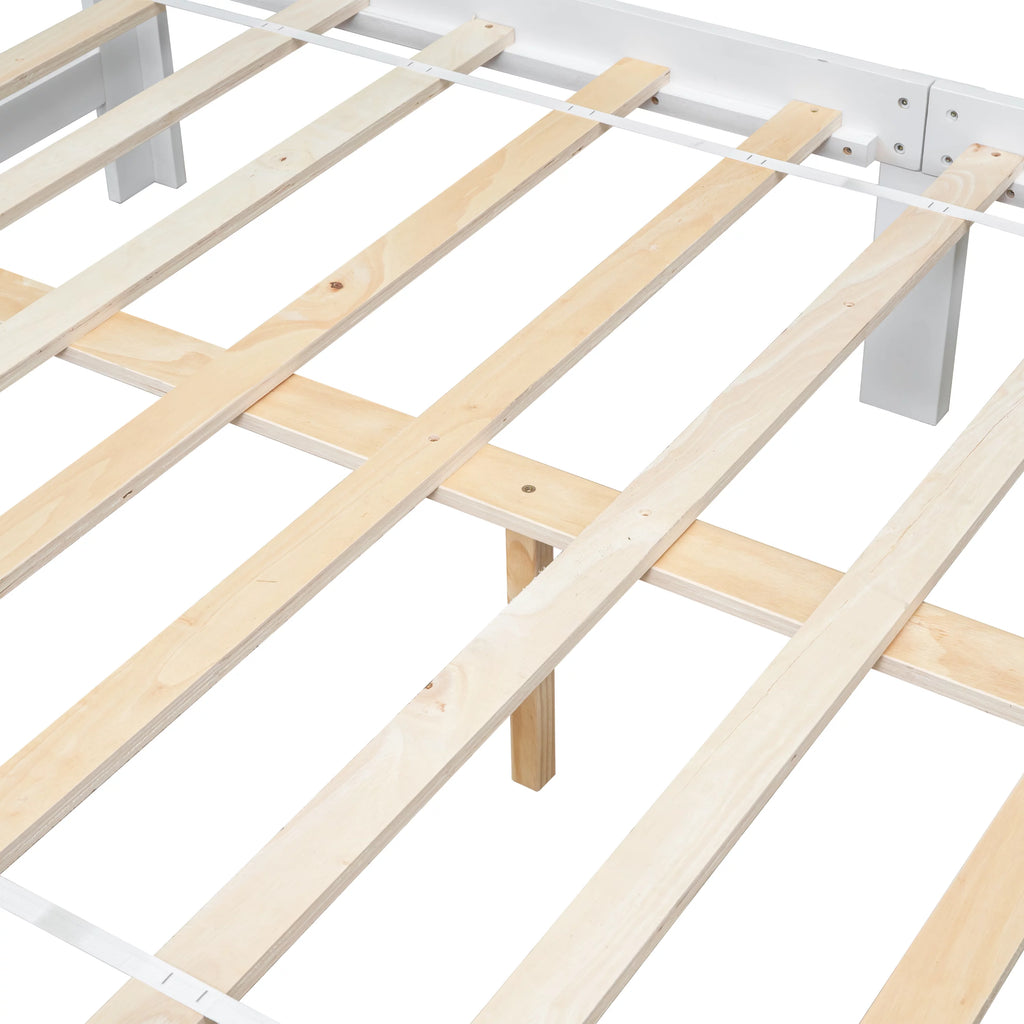 White Wood Platform Bed Frame with Headboard and Footboard Bench X15239