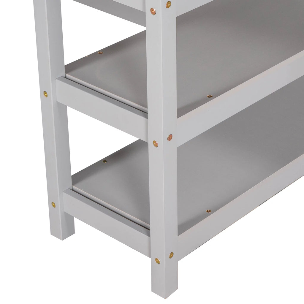 Twin Size Loft Bed with Built-in Desk and Shelves A44105