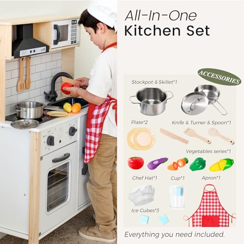 Wooden Kids Play Kitchen with Real Lights & Sounds O360