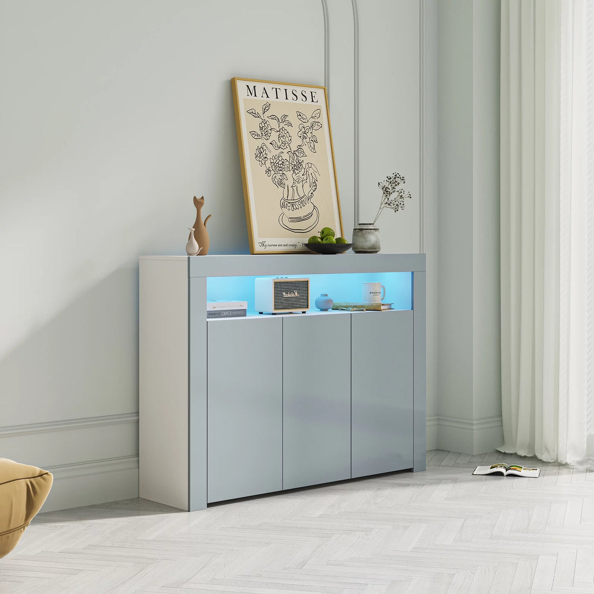 Black High Gloss Sideboard Storage Cabinet with LED Light T676943