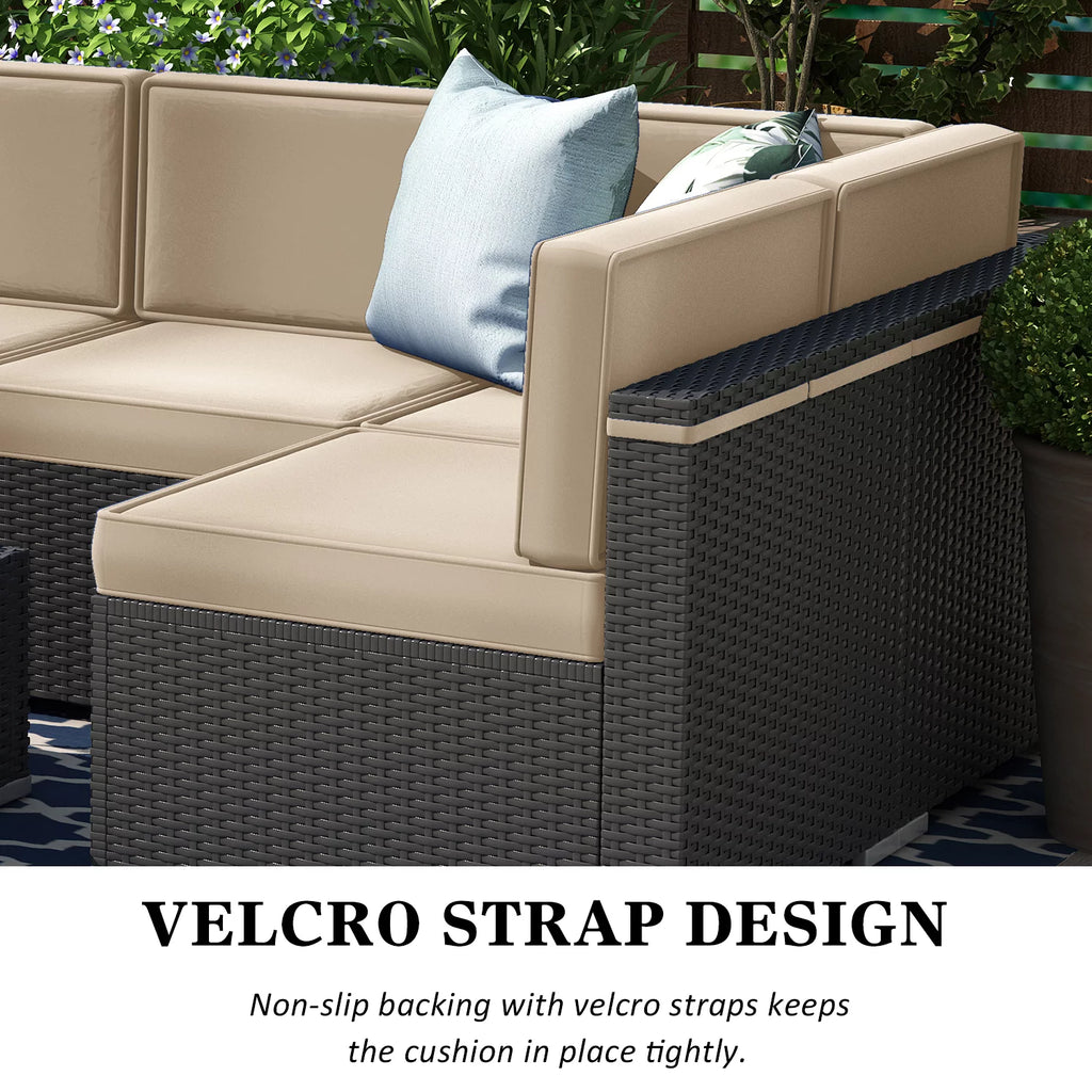 7 Piece Wicker Patio Furniture Set with Cushion and Glass Table E46599
