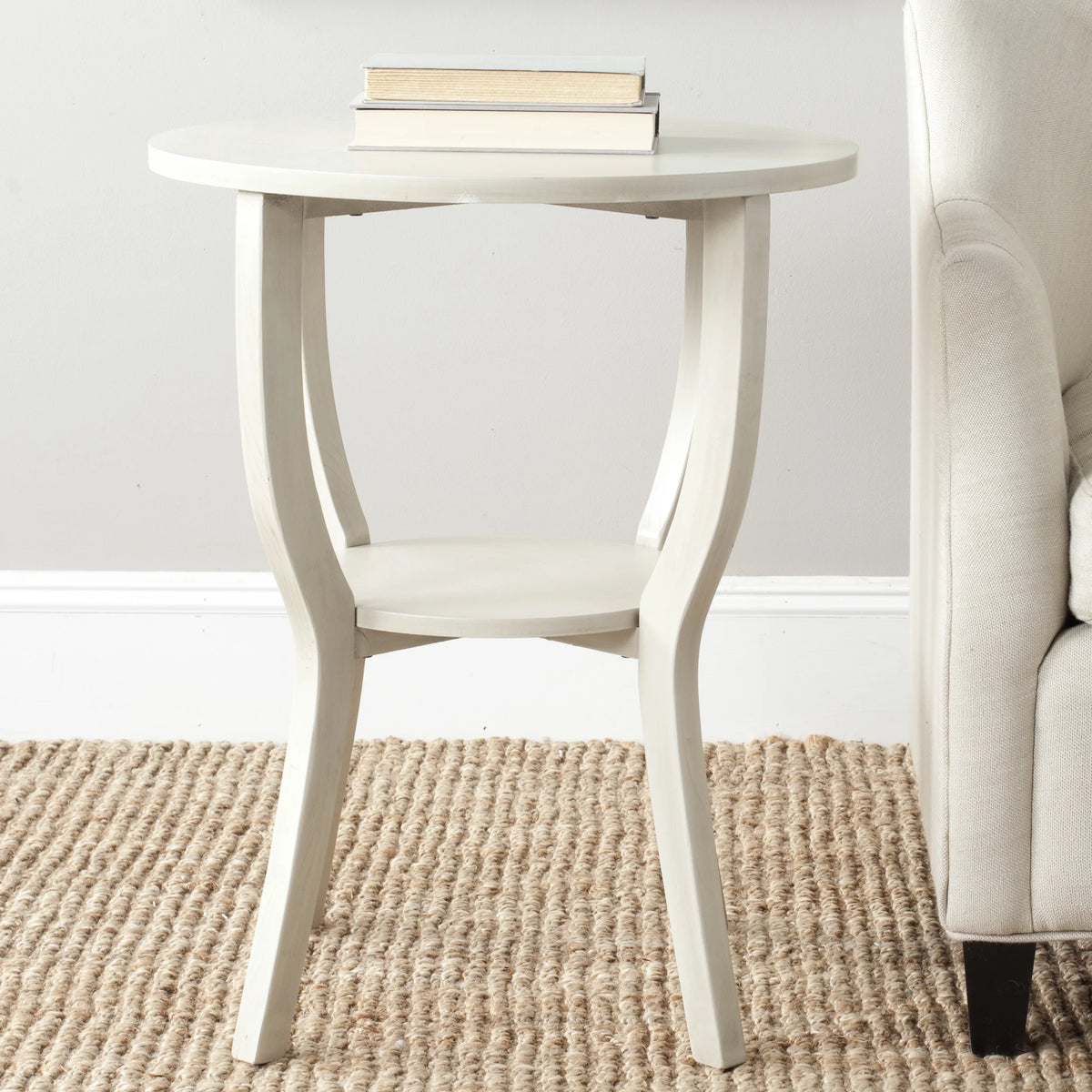 Antique White Round Pedestal Accent Table W928