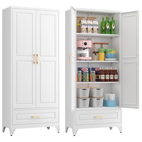 White 4 Adjustable Shelves Metal Pantry Cabinet N196108