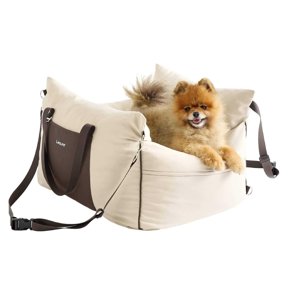 Small Dog Car Seat with Storage Pockets and Safety Leash P372719