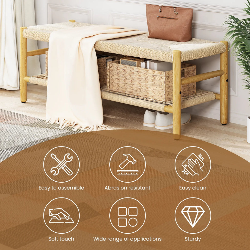 39 inch Rattan Storage Bench with 2 Baskets L52367