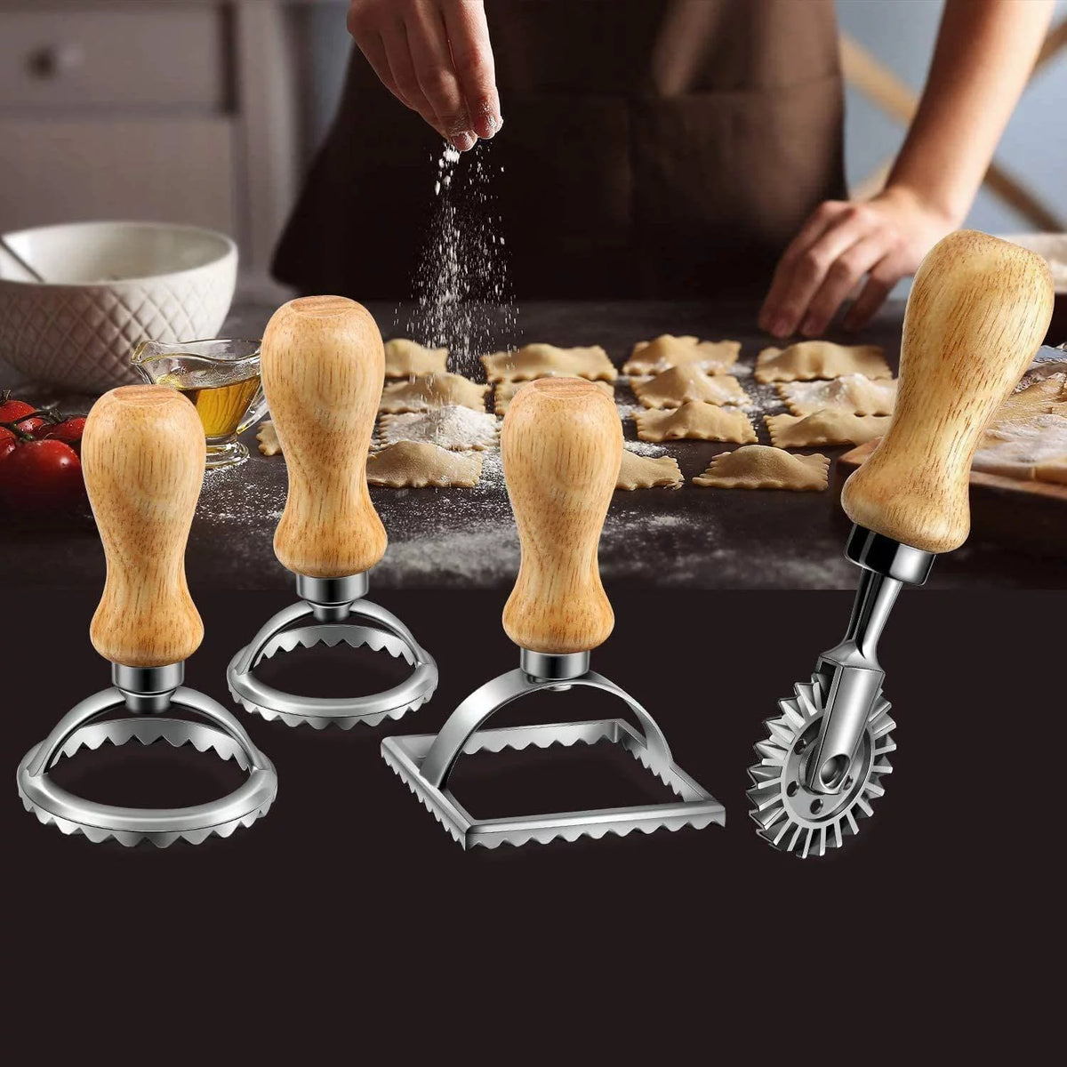 Ravioli Cutter Stamp Maker and Pasta Roller Wheel Cutter Set D837749