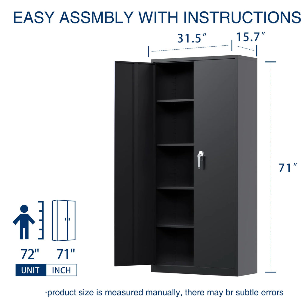 71 In Black Metal Storage Cabinet with Locking Doors and Adjustable Shelves P35118