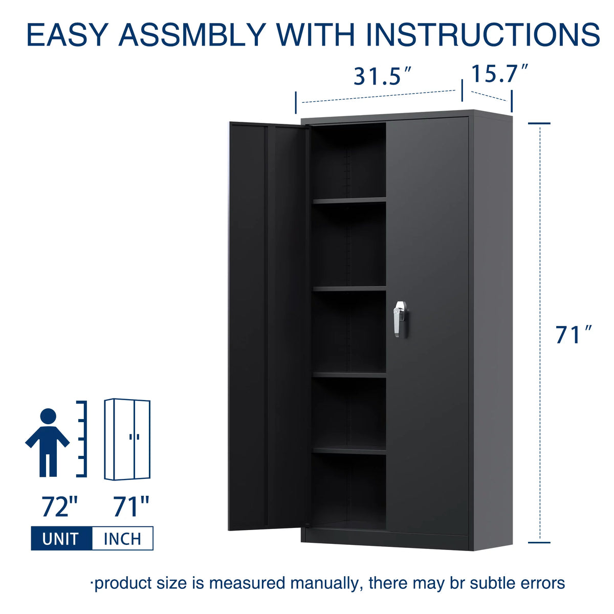 71 In Black Metal Storage Cabinet with Locking Doors and Adjustable Shelves P35118