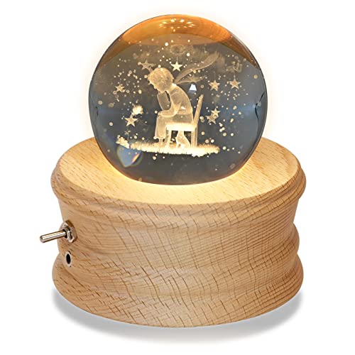 3D Crystal Ball Music Box with LED Light and Rotating Wooden Base L781