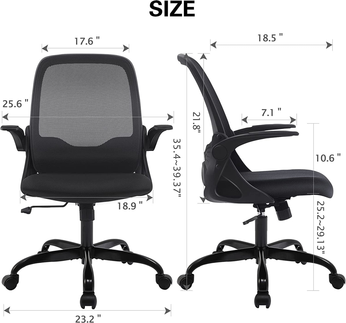 Black Ergonomic Mesh Office Chair with Flip-up Armrests L8525