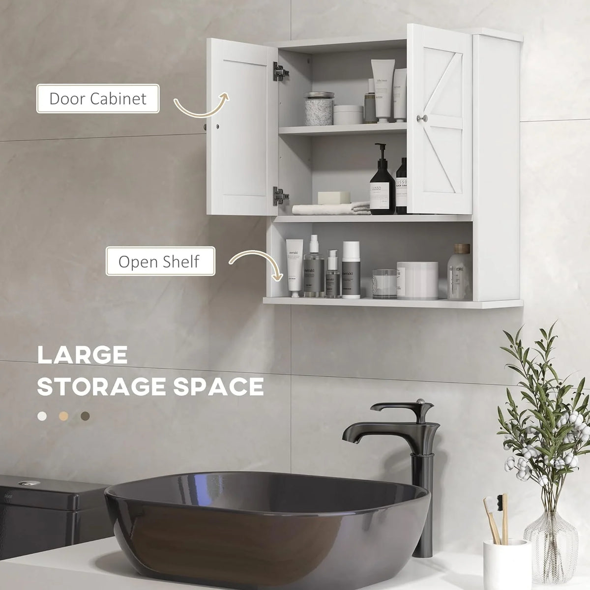 White Wall Mounted Bathroom Cabinet with Adjustable Shelf Q68006
